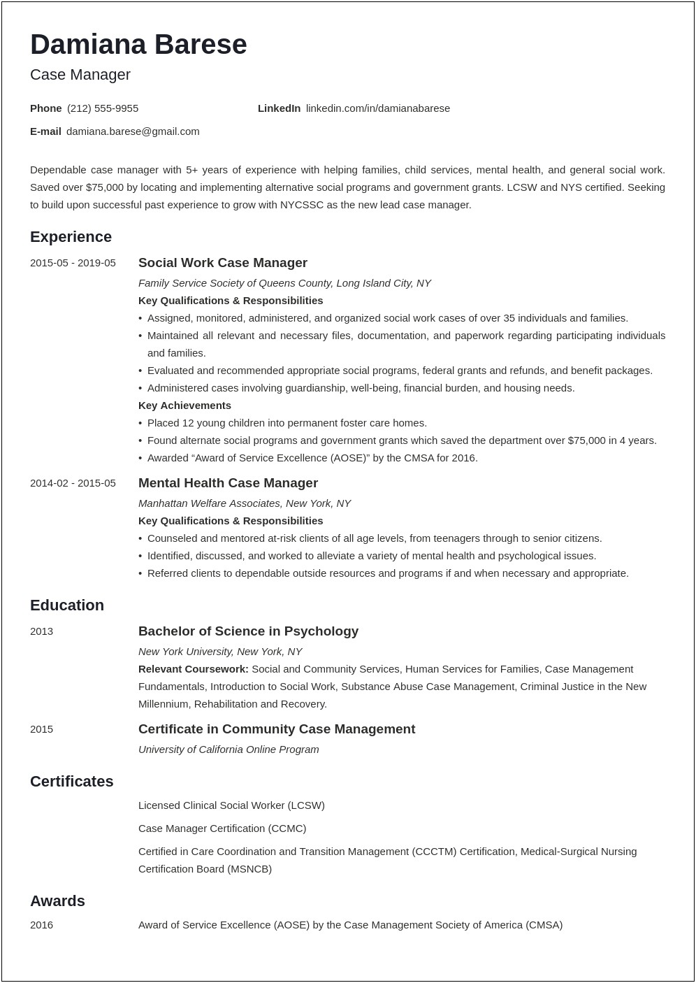 Hospital Case Manager Job Description Resume