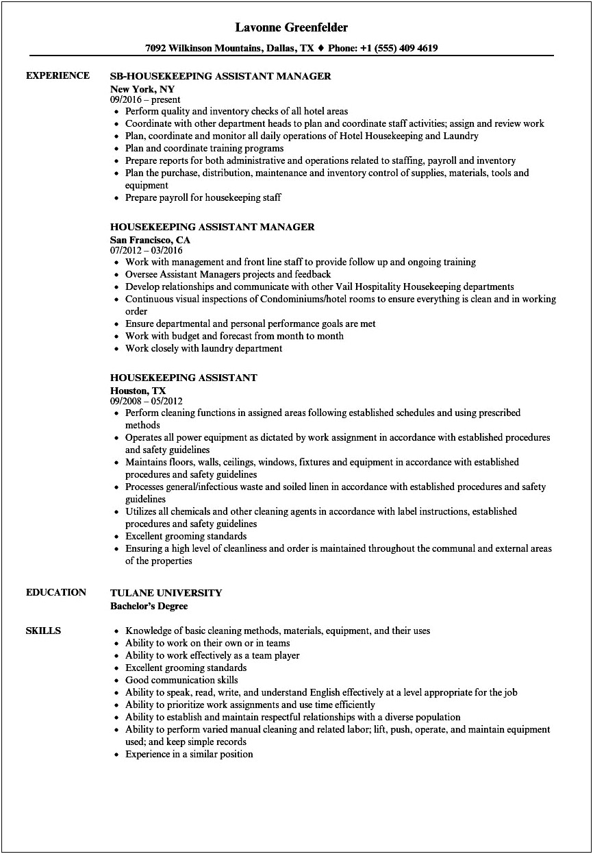 Hospital Cleaner Job Description For Resume