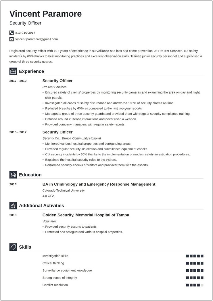 Hospital Security Guard Job Description For Resume