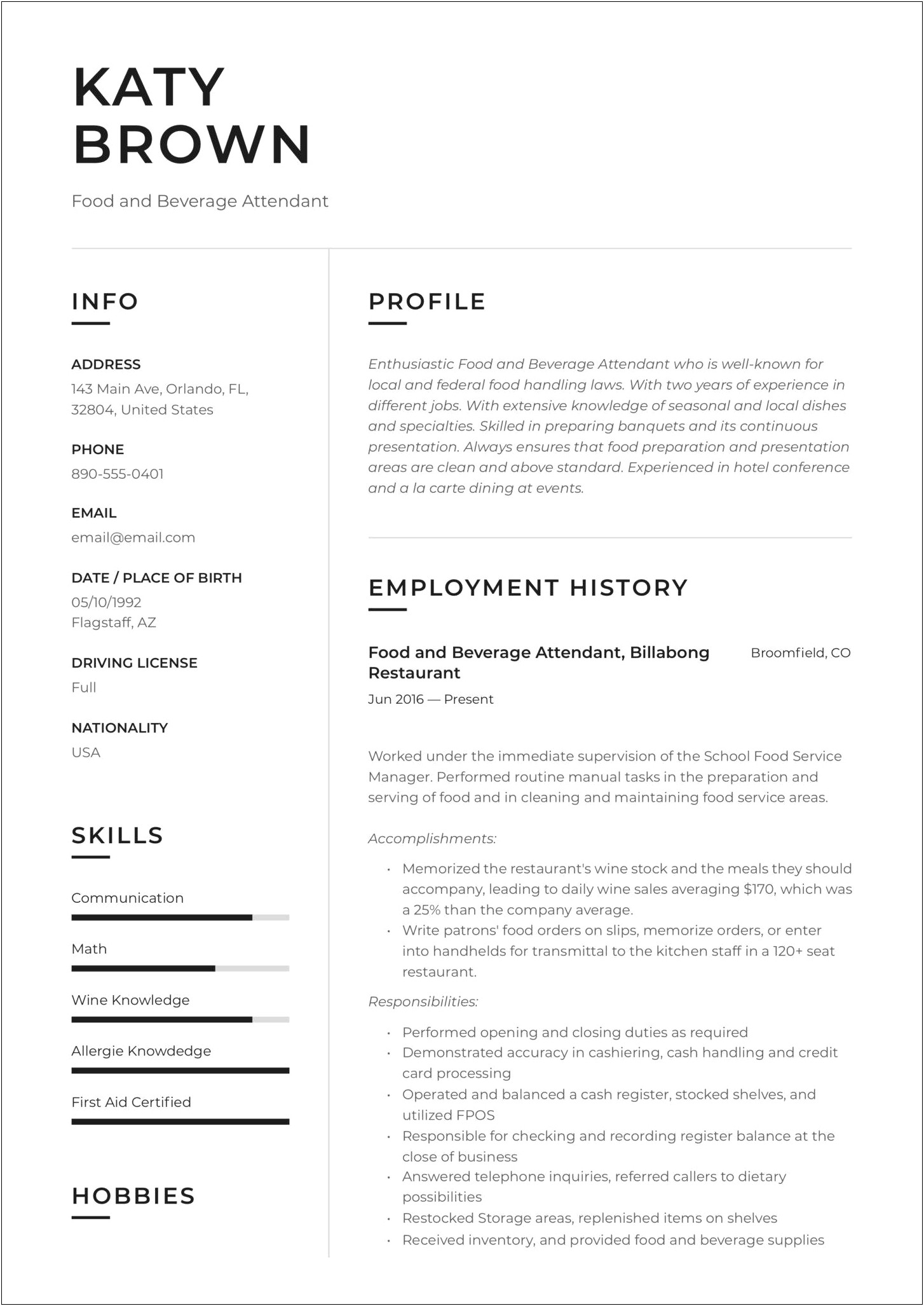 Hospitality And Fitness Management Resume Template