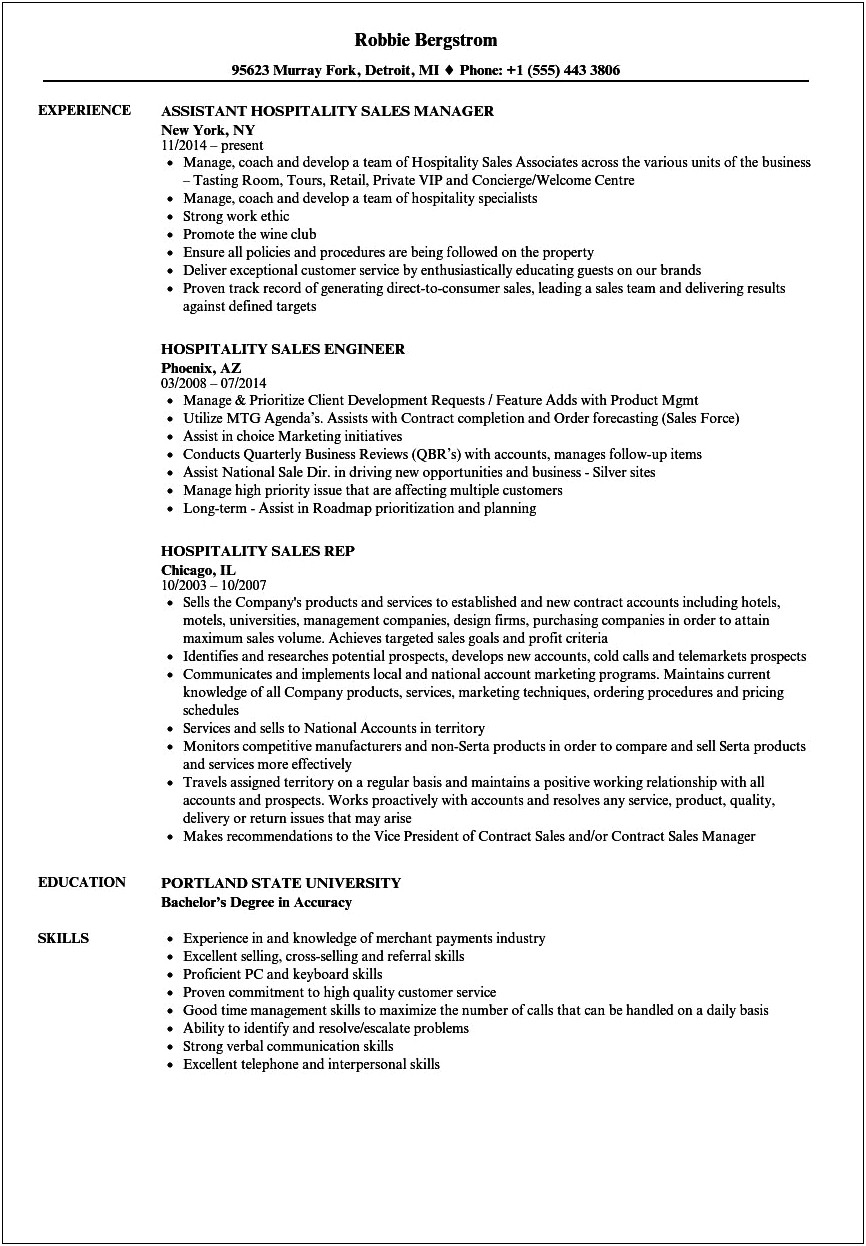 Hotel Director Of Sales Resume Example