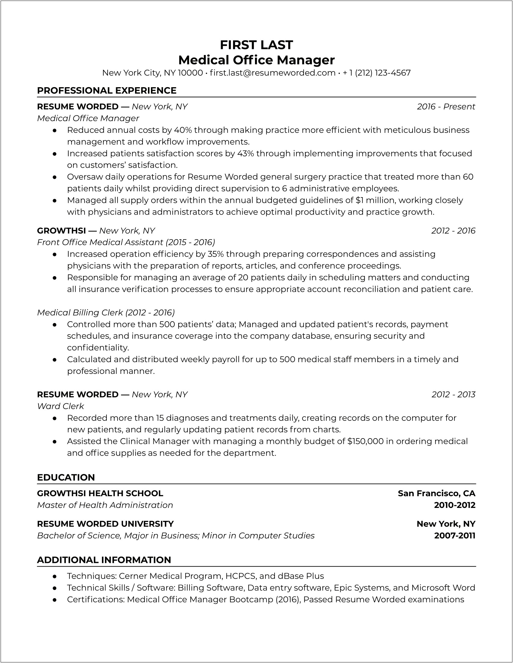 Hotel Front Office Manager Job Resume