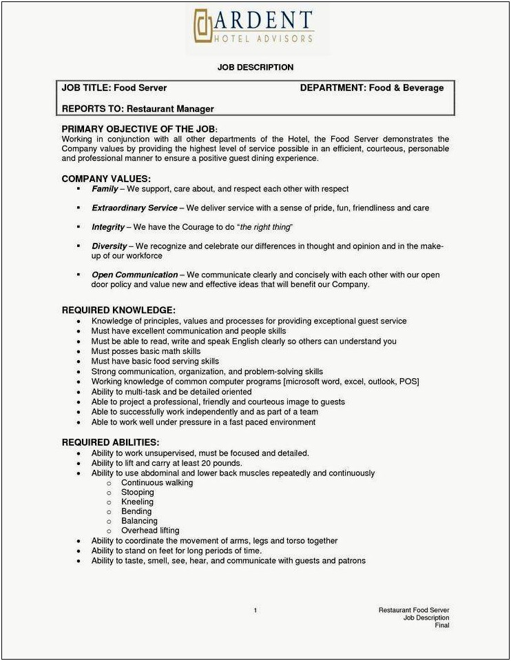 Hotel General Manager Description For Resume