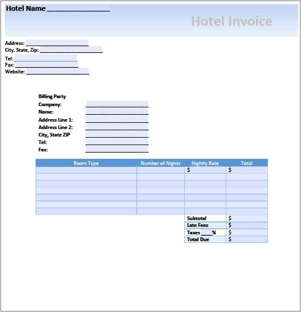 Hotel Pro Forma Excel Template Download