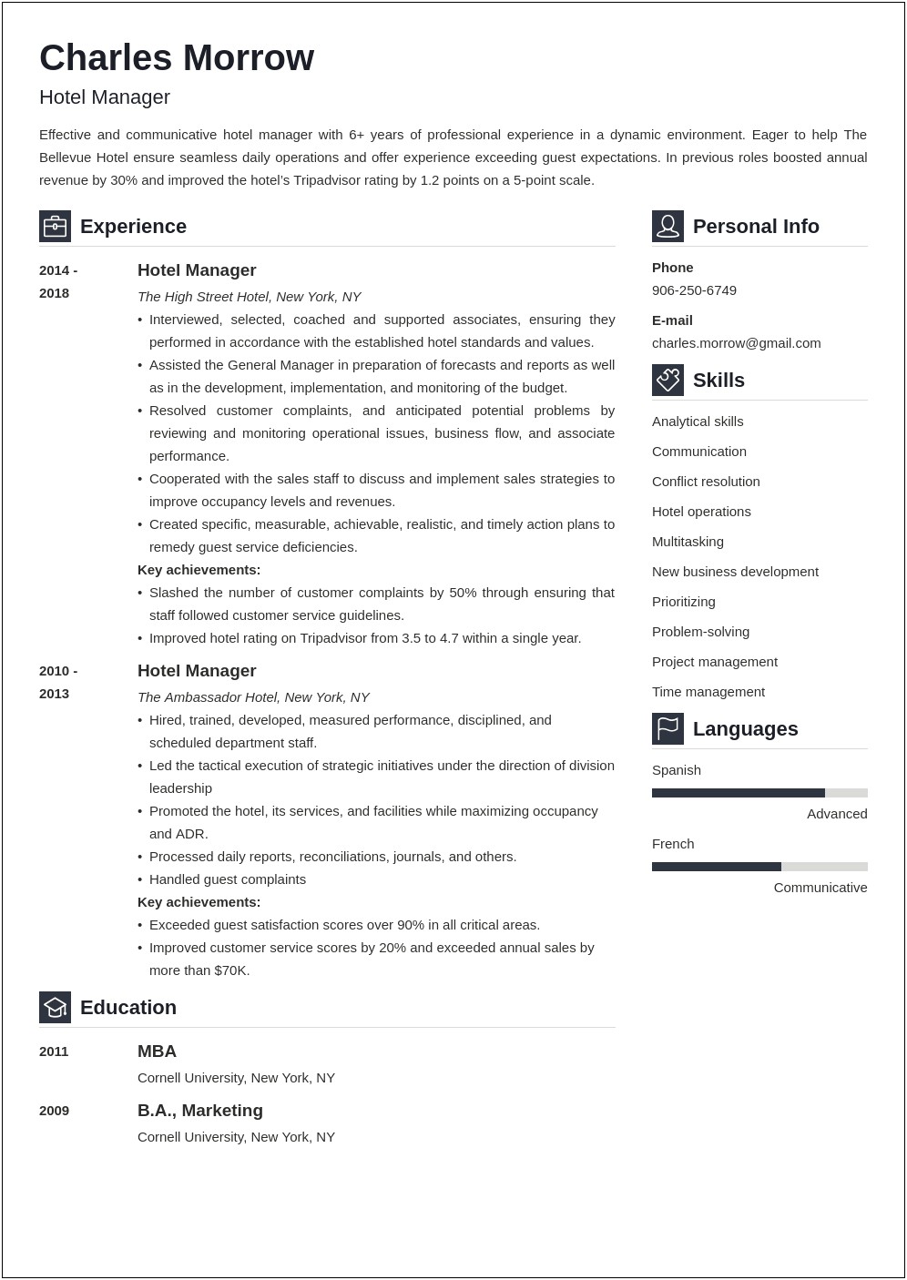 Hotel Sales Manager Job Description Resume