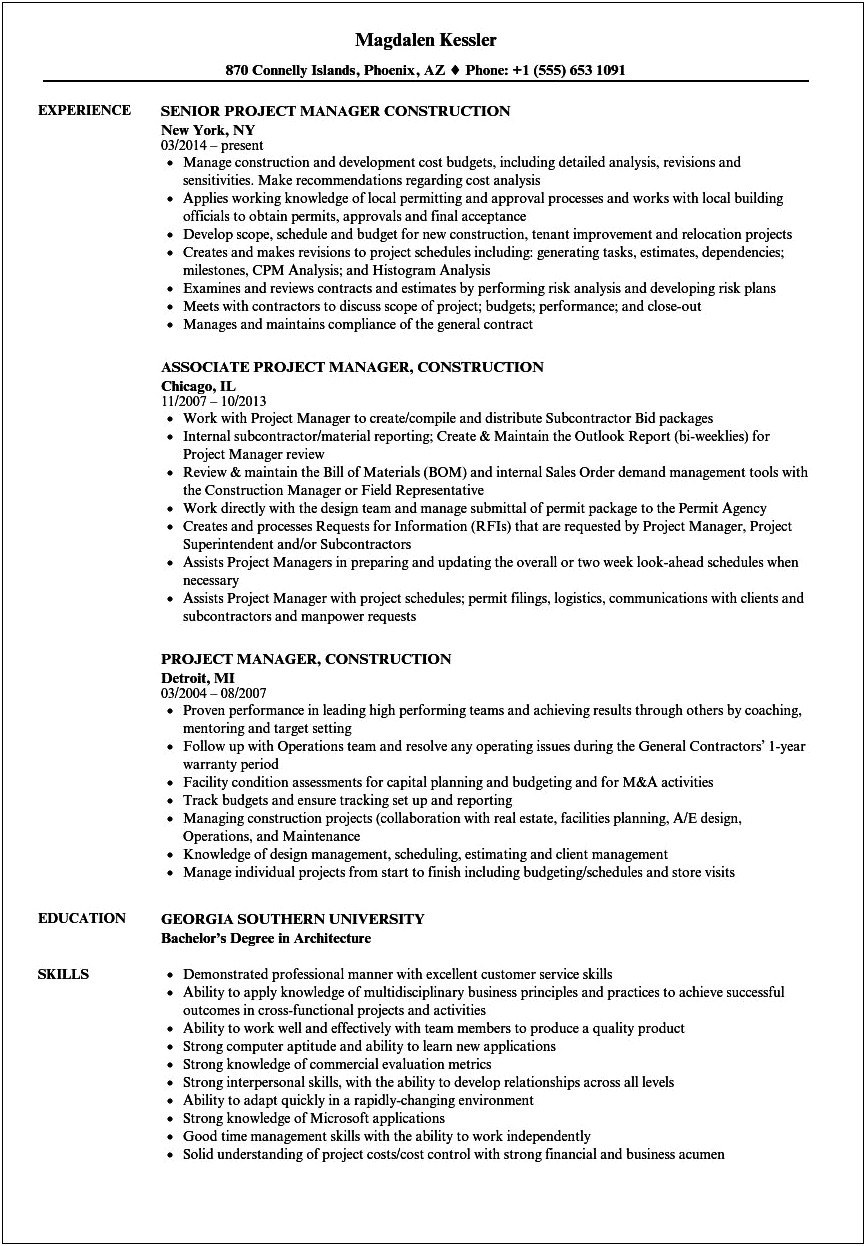 House Restauration Project Manager Resume Sample