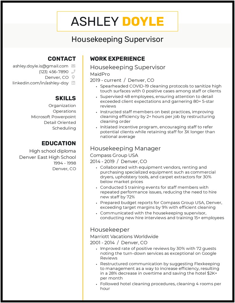 Housekeeping Supervisor Job Description Ppt Resume