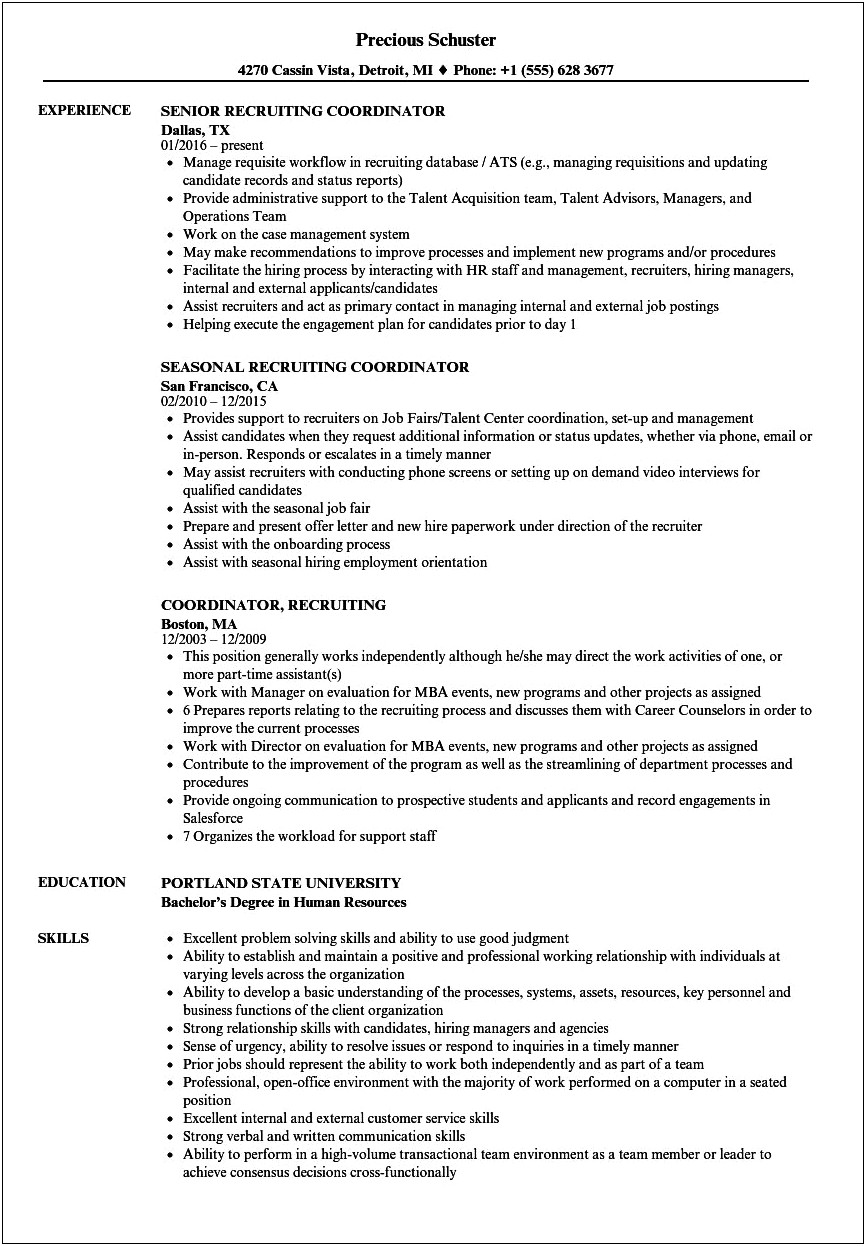 Hr Coordinator Job Description For Resume
