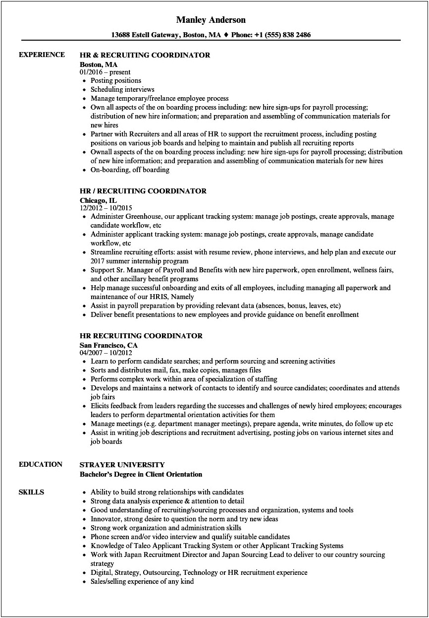 Hr Recruiter Resume For 6 Months Experience