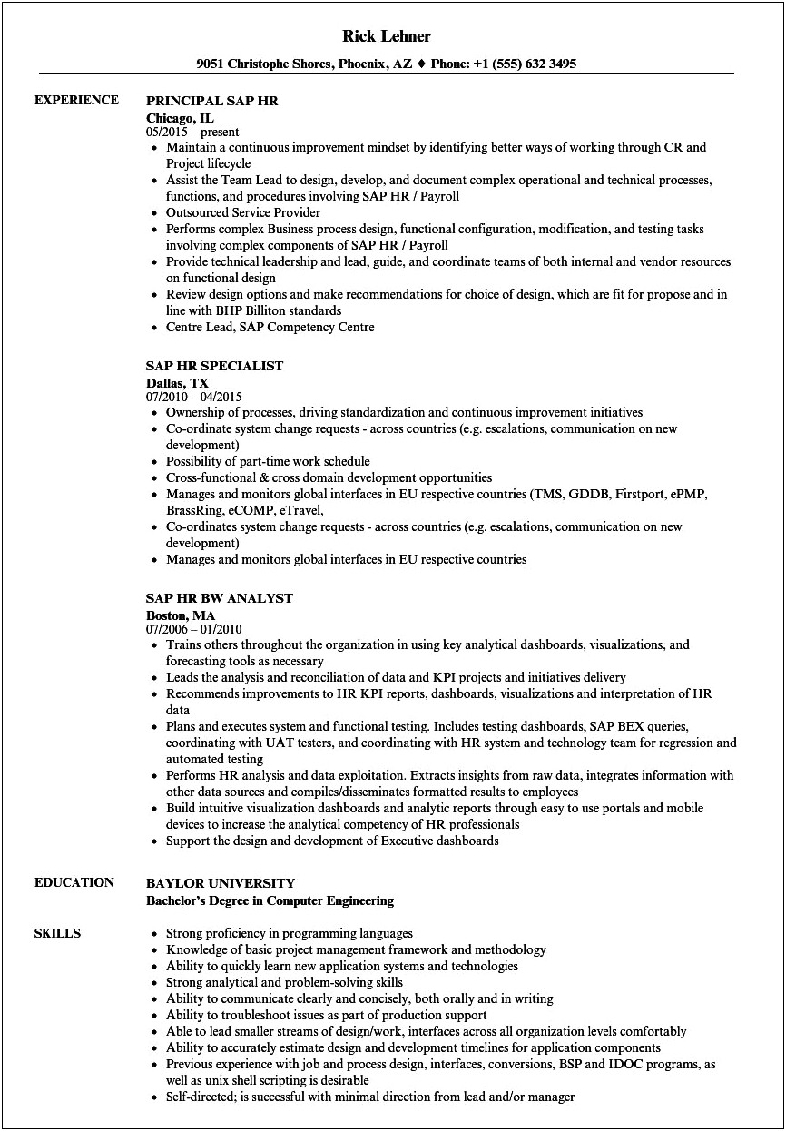 Hr Resume Sample For 1 Year Experience