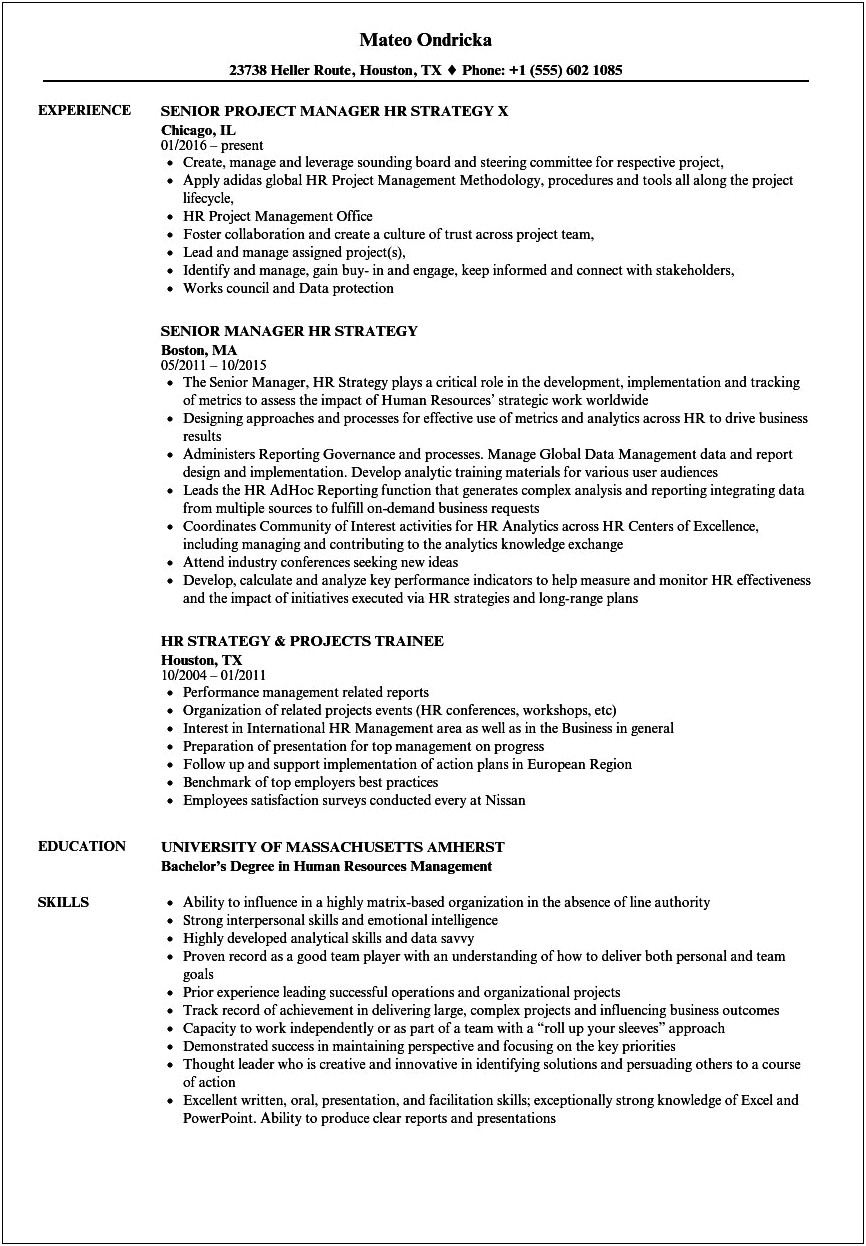Hr Resume Sample For 10 Years Experience