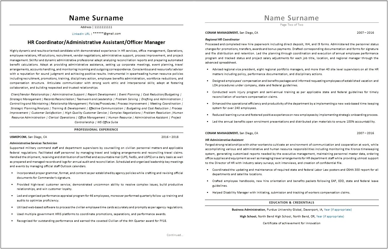 Human Resource Administrative Assistant Resume Sample