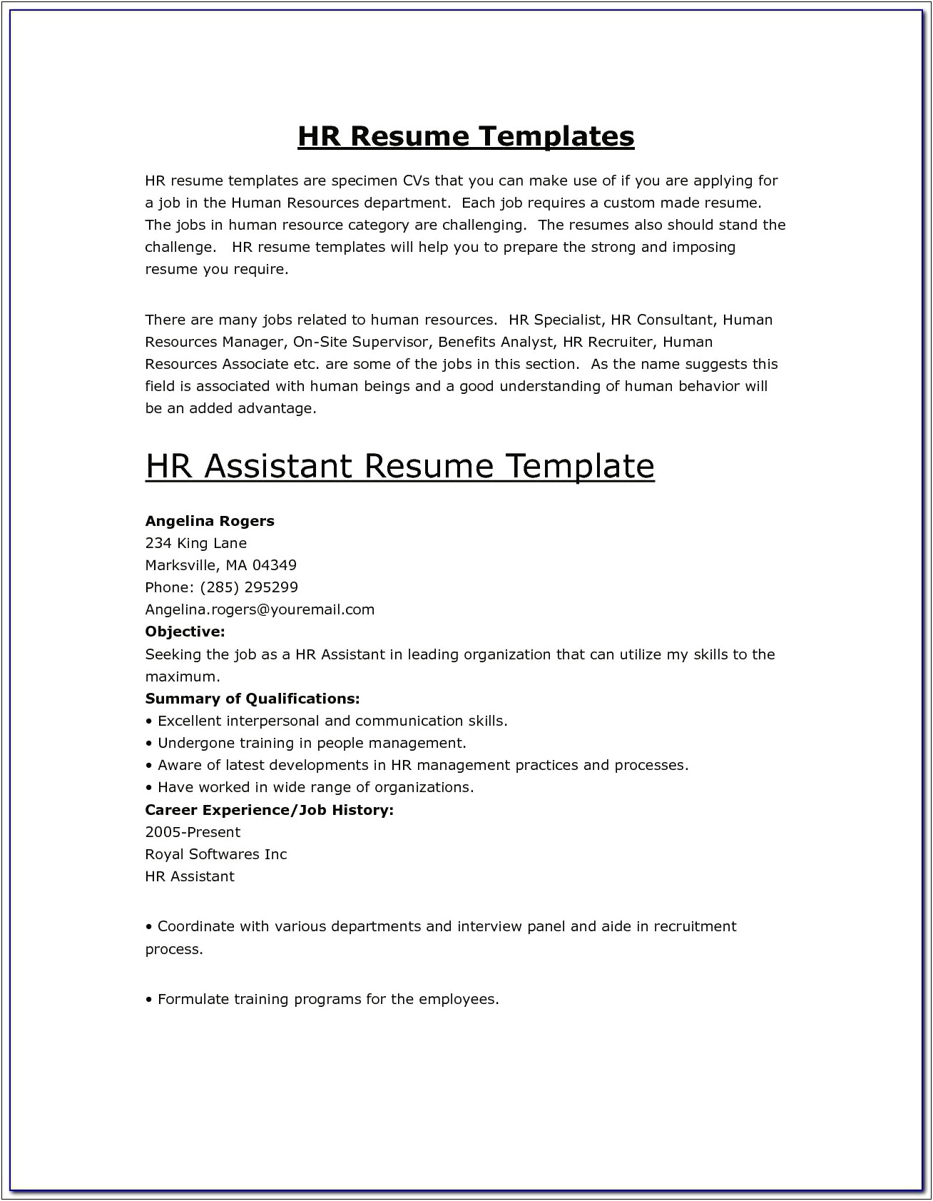 Human Resource Assistant Job Description For Resume