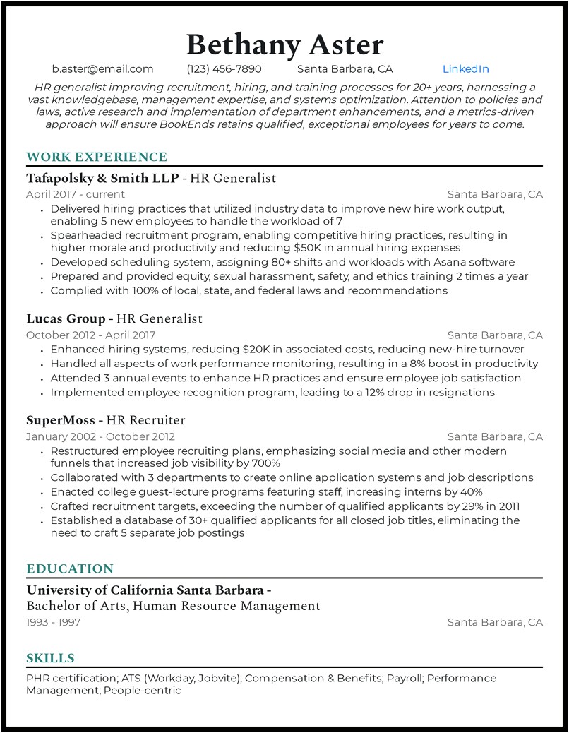 Human Resource Generalist Job Description For Resume