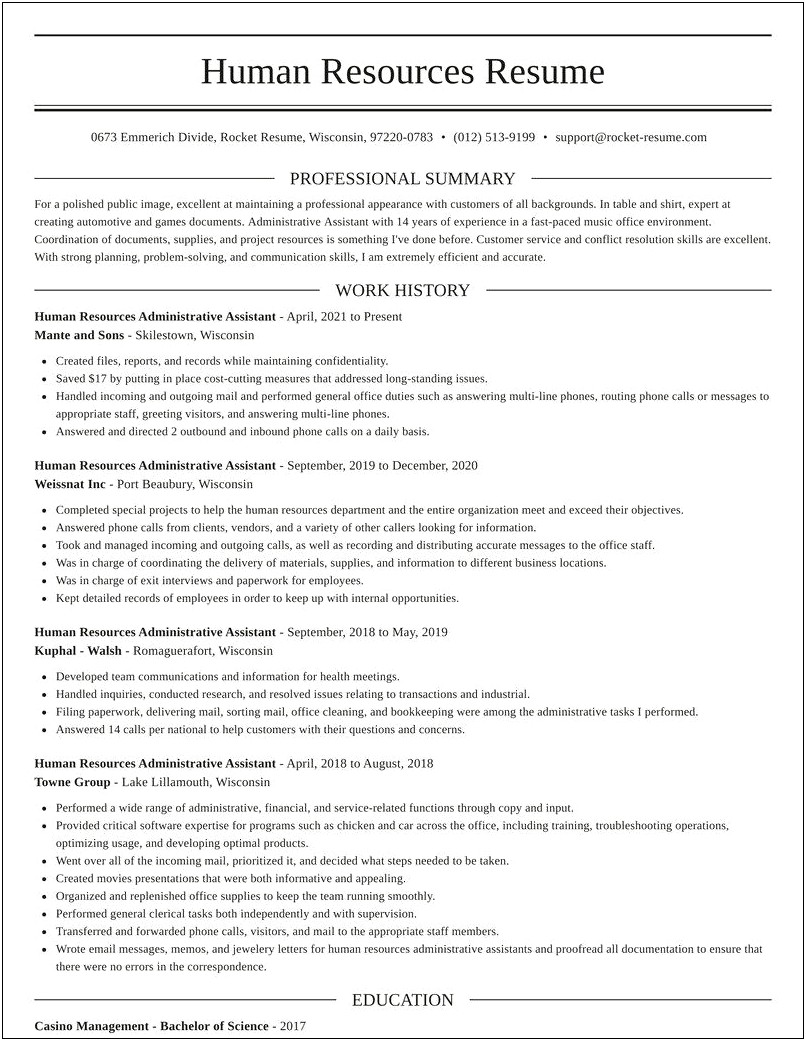 Human Resources Administrative Assistant Resume Sample