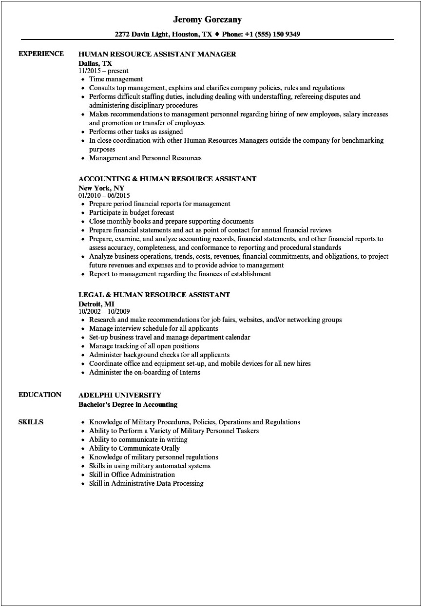 Human Resources Assistant Resume No Experience