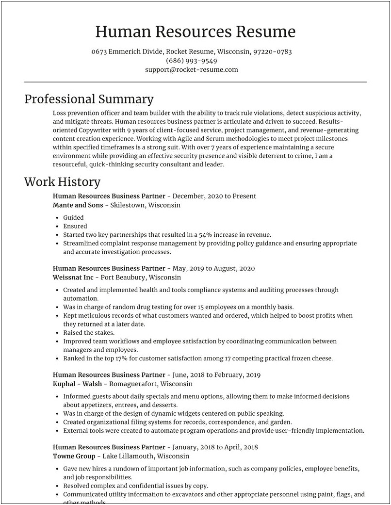 Human Resources Business Partner Resume Objective