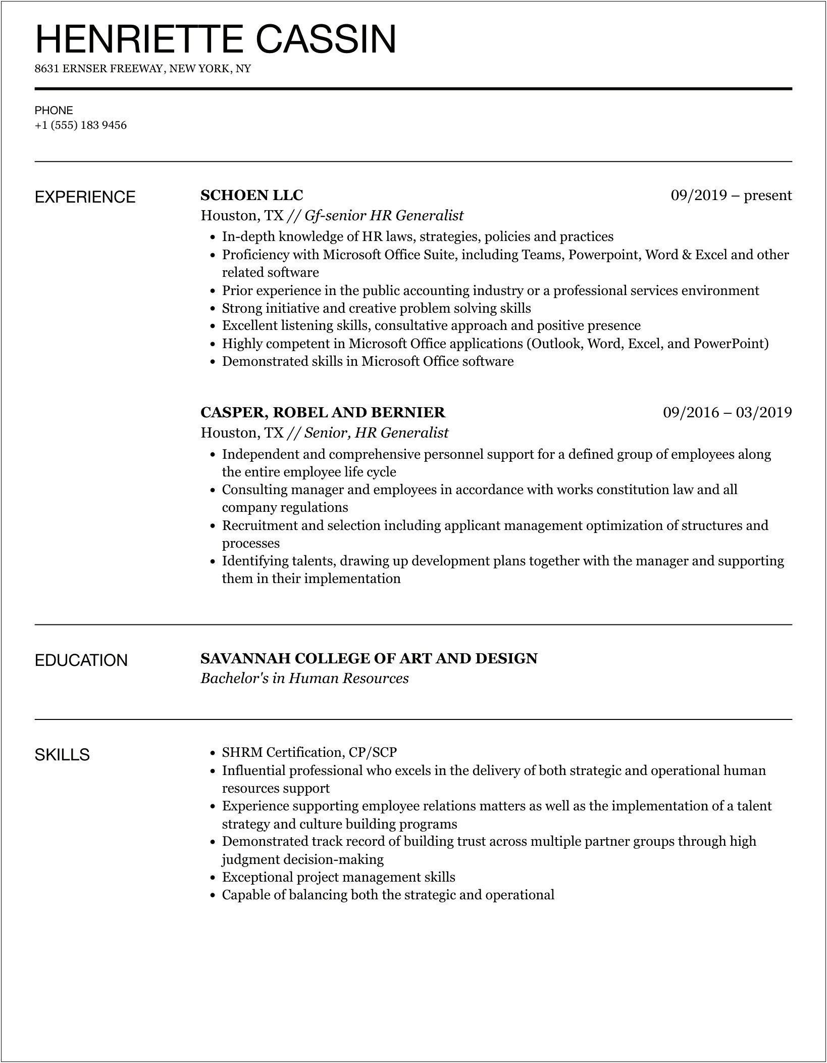 Human Resources Generalist Objectives For A Resume