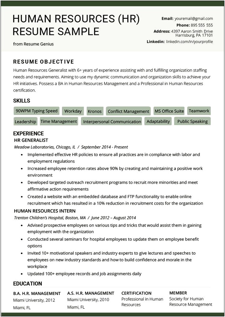 Human Resources Summary Of Qualifications Resume Sample