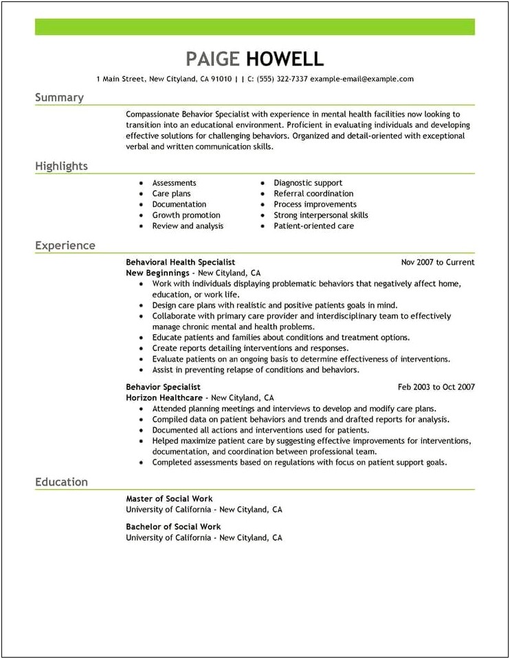 Human Service Specialist Job Summary For Resume