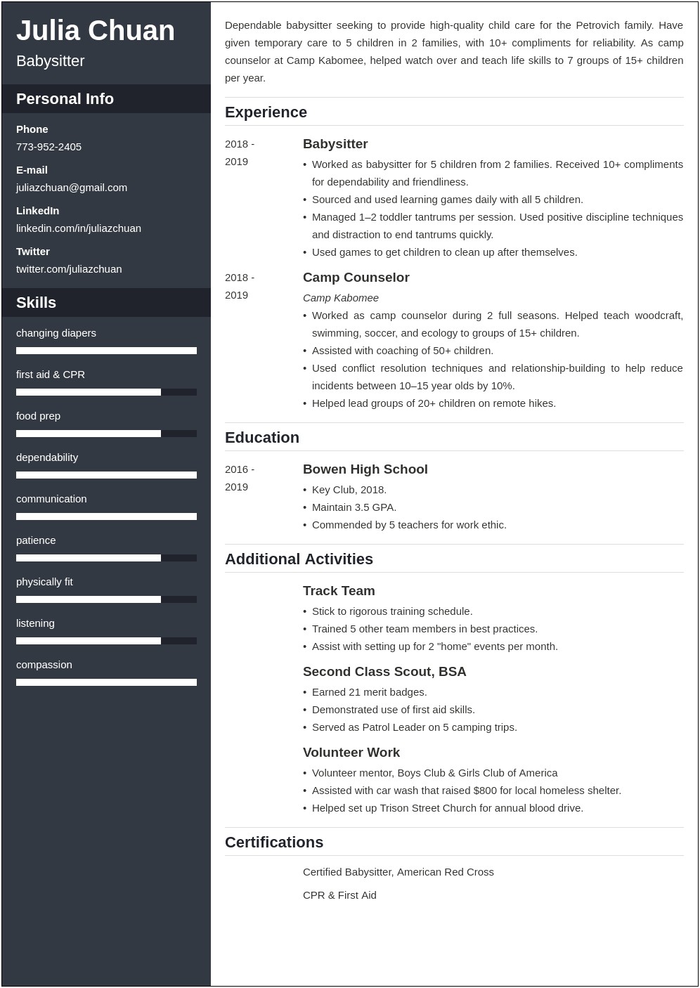 Humanitarian Work On A Resume Examples