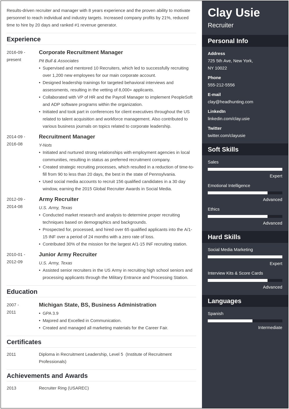 Hybrid Resume Examples For Entry Level Recruiters