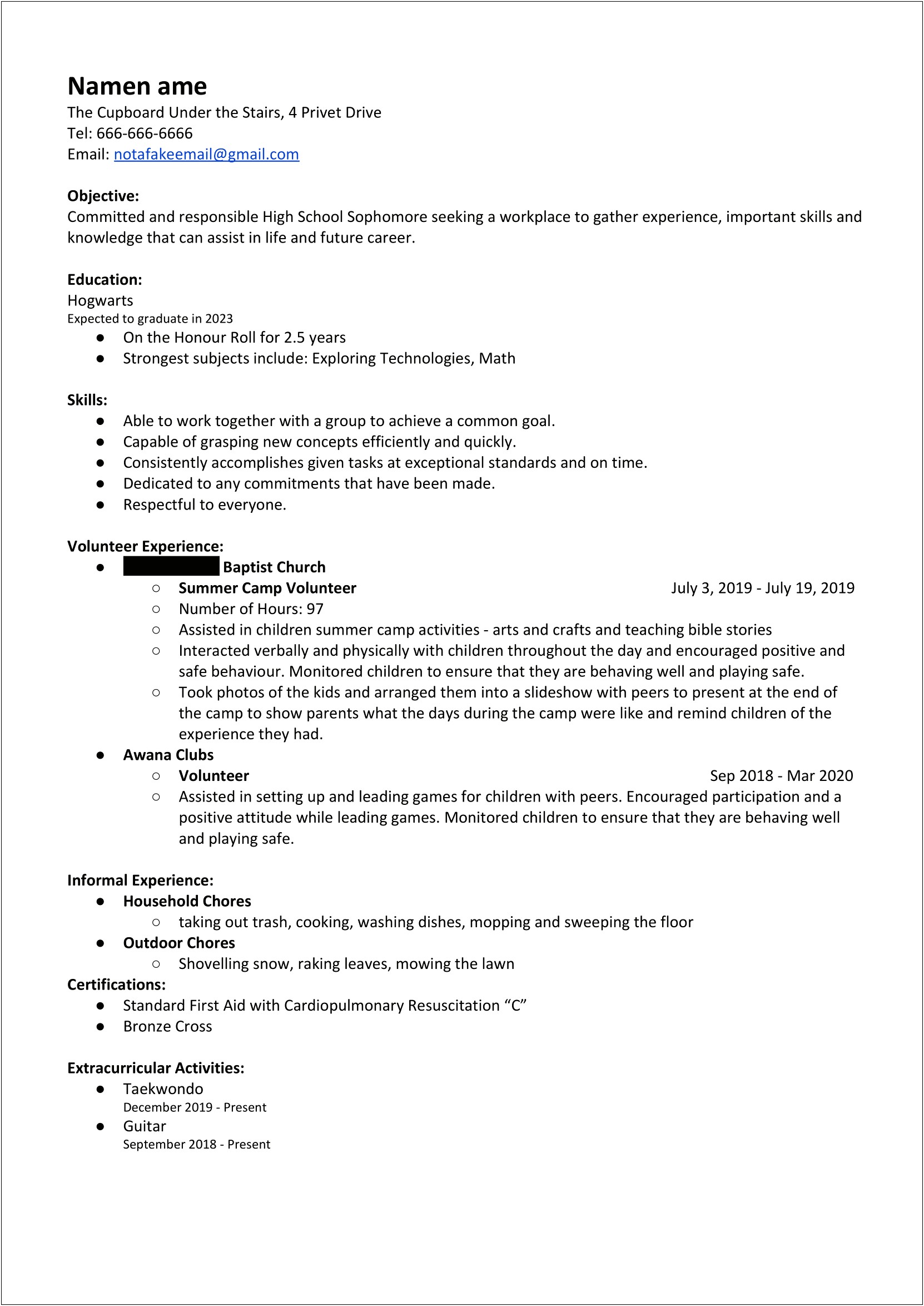 I Have No Work History For My Resume