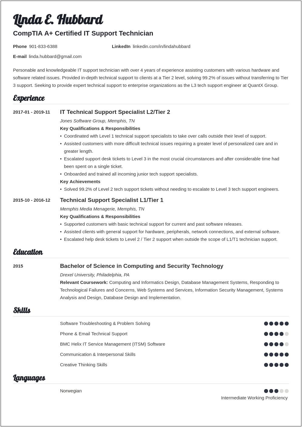 I.t Tech Support Objective Resume