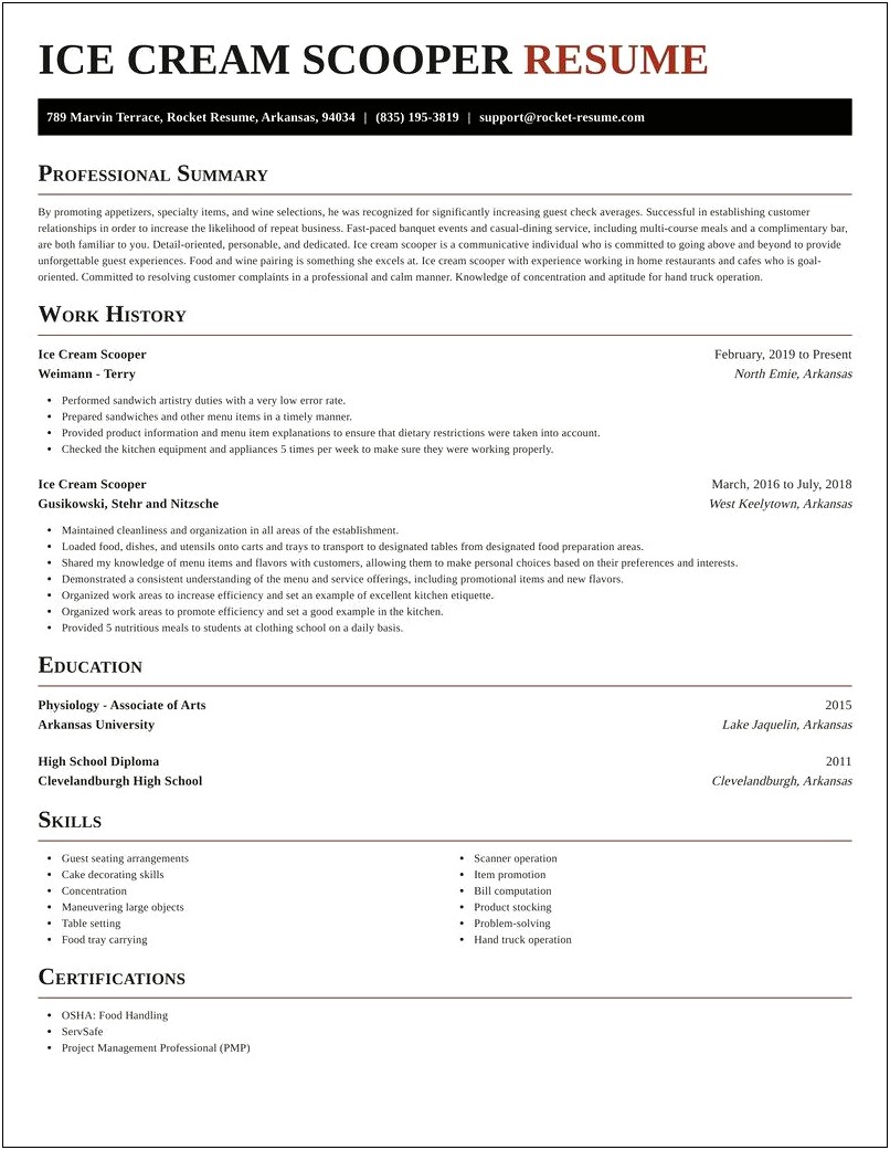Ice Cream Server Job Description Resume