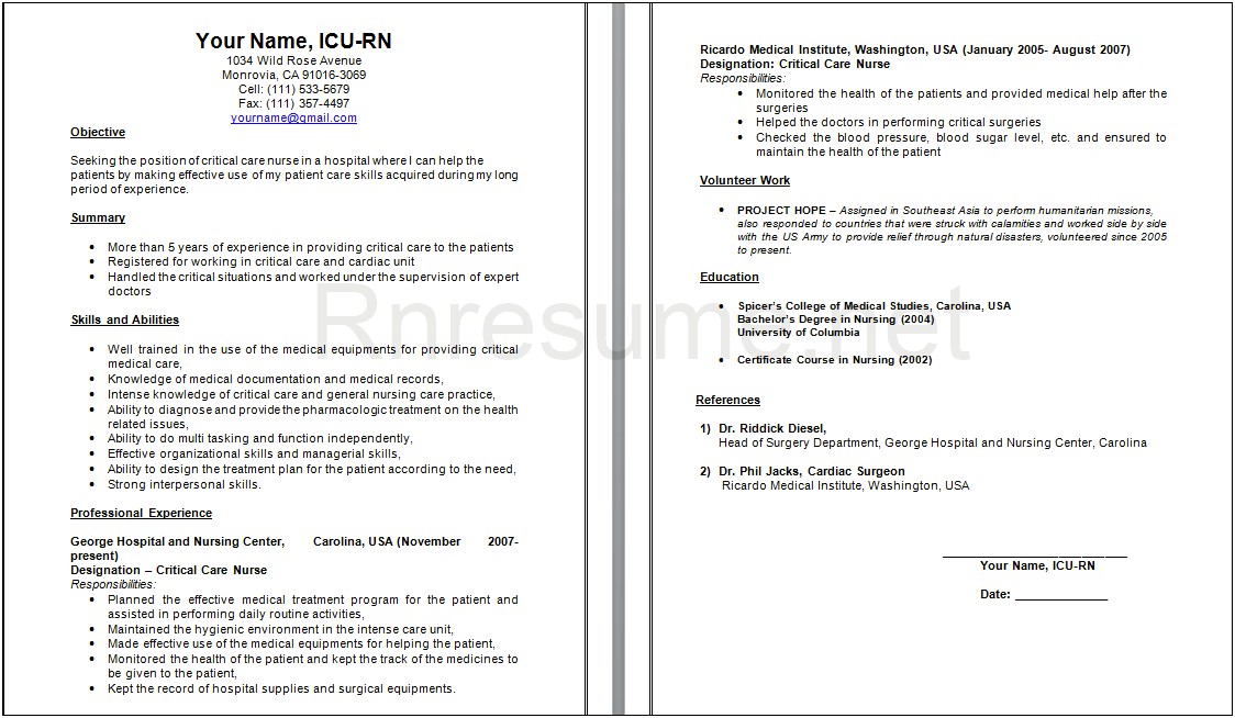Icu Registered Nurse Job Description For Resume