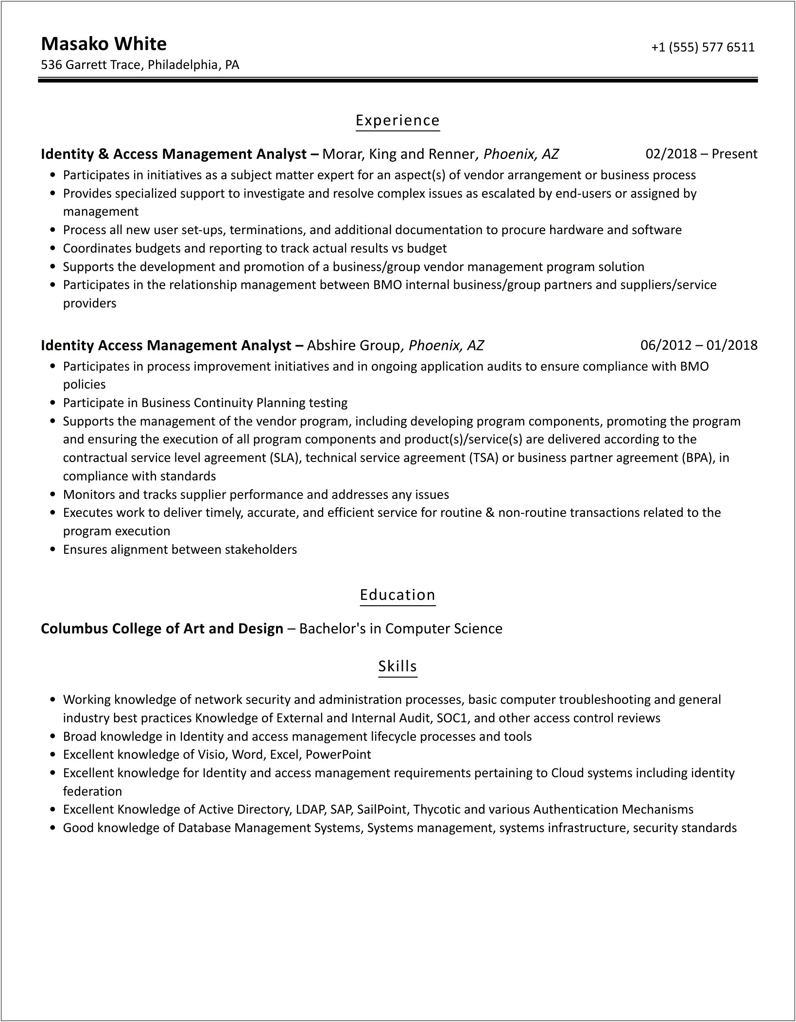 Identity And Access Management Business Analyst Resume