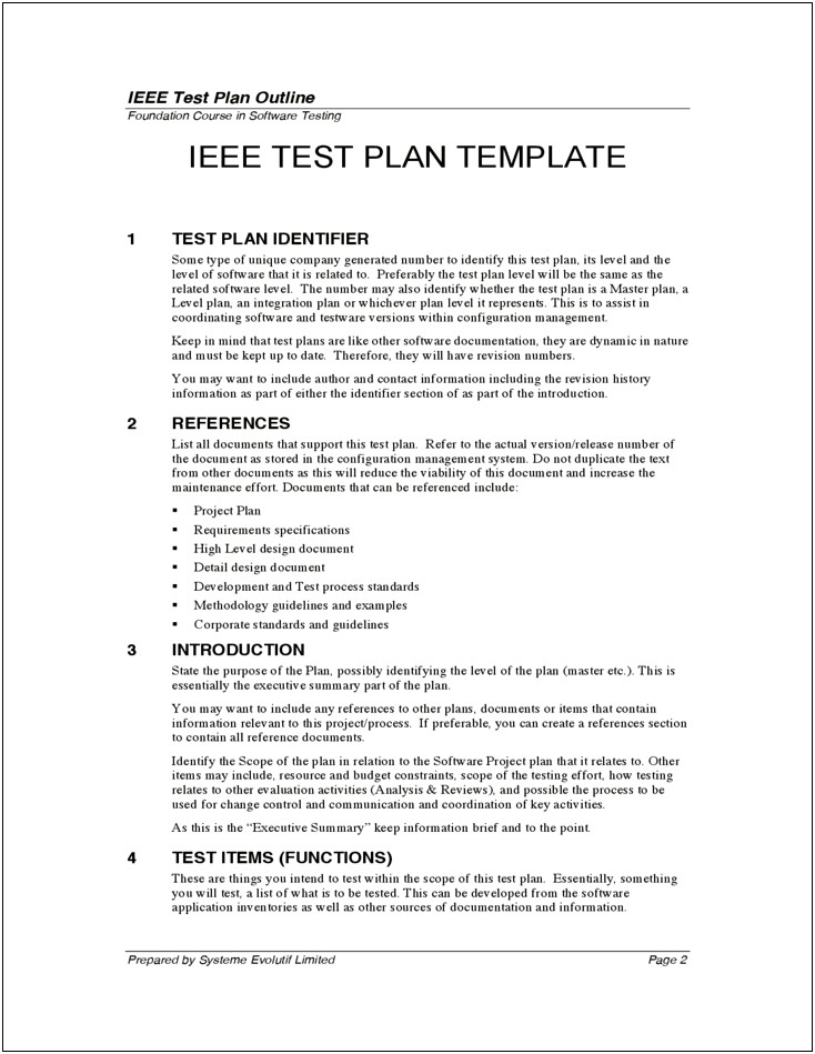 Ieee 829 Test Plan Template Download