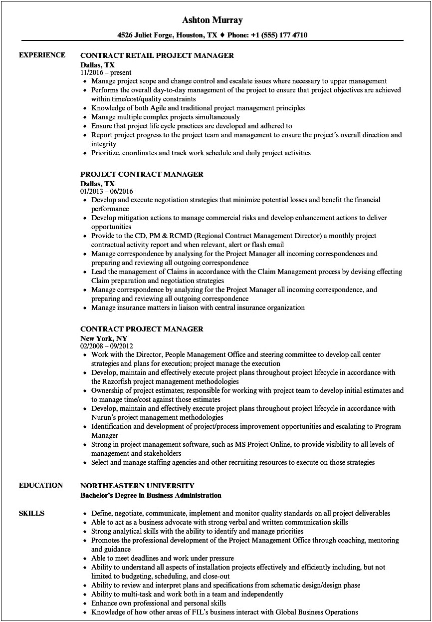 Independaent Consultant Resume Sample Multiple Contracts