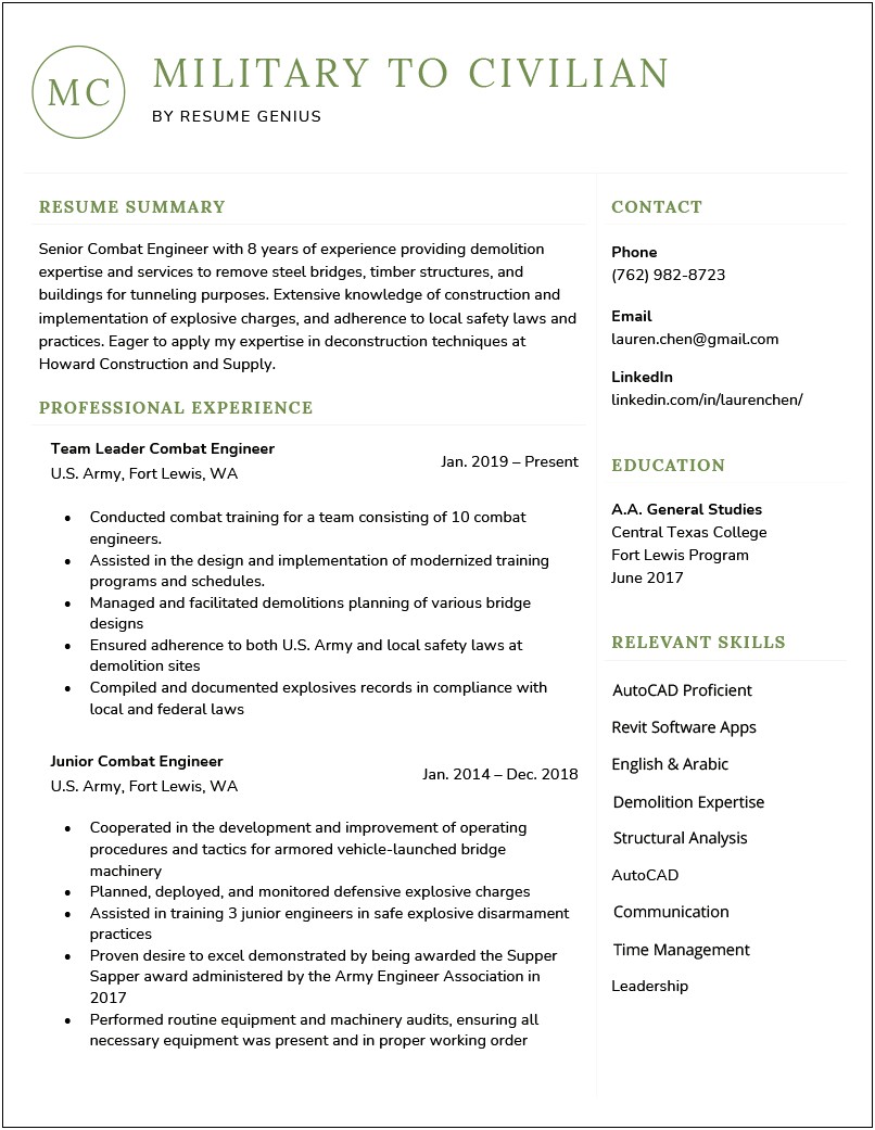 Infantry Squad Leader Job Description Resume