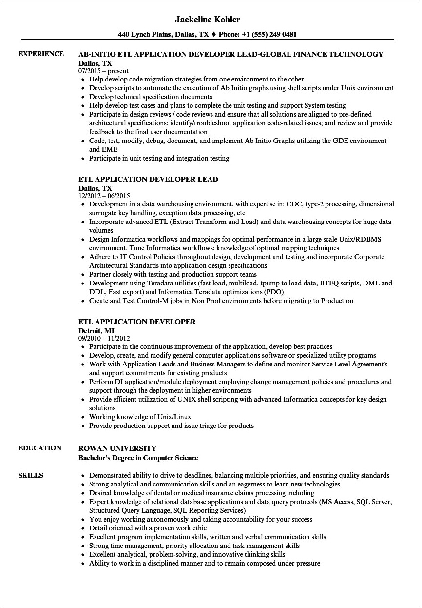 Informatica Developer Resume For 2 Years Experience