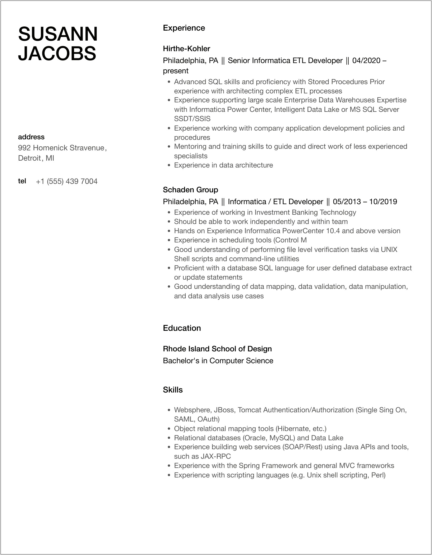Informatica Developer Resume For 3 Years Experience