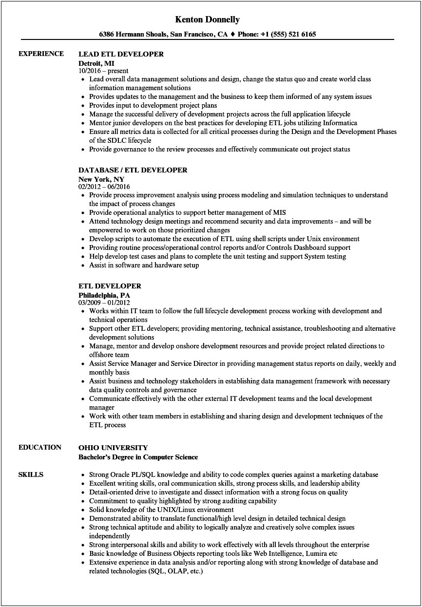 Informatica Developer Resume For 5 Years Experience