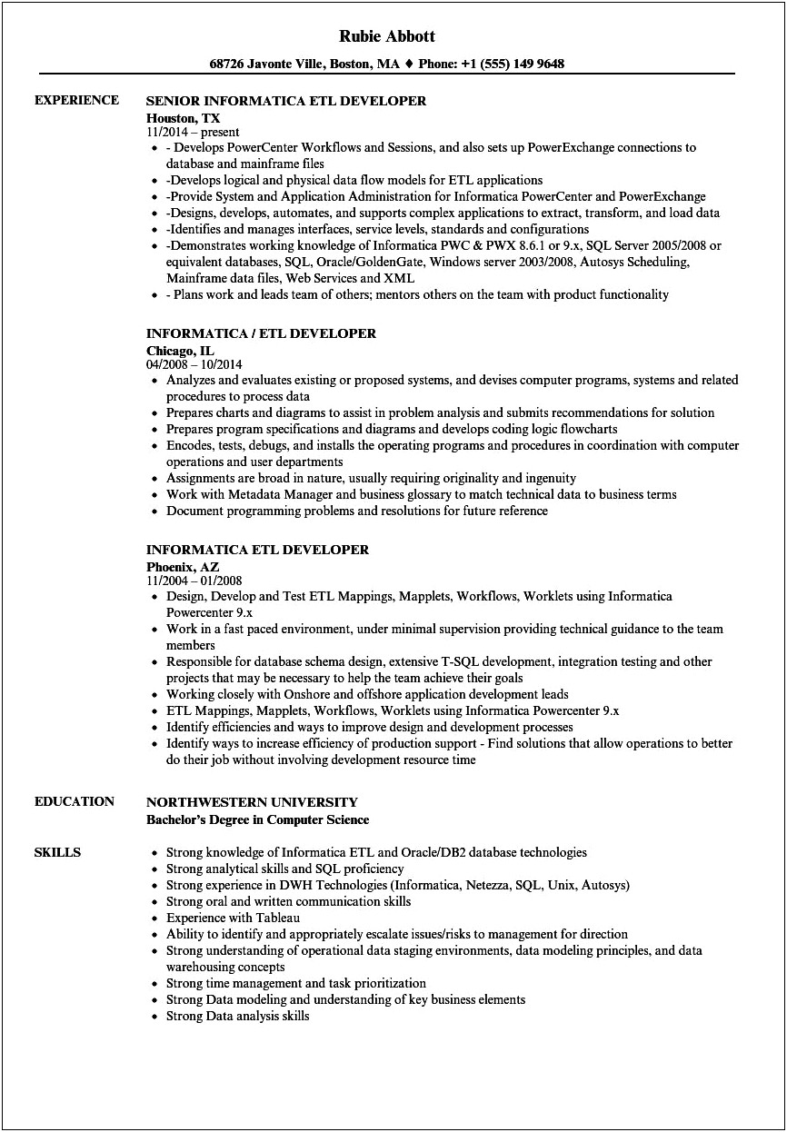Informatica Resume For 6 Years Experience Dice