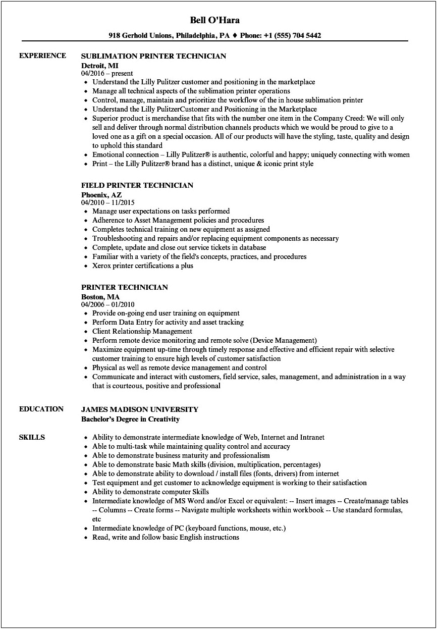 Ink Tech Resume Examples On Monster.com