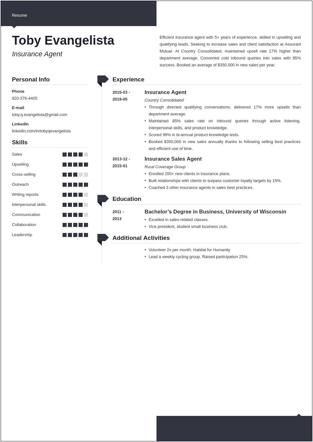 Insurance Agent Career Switch Resume Template