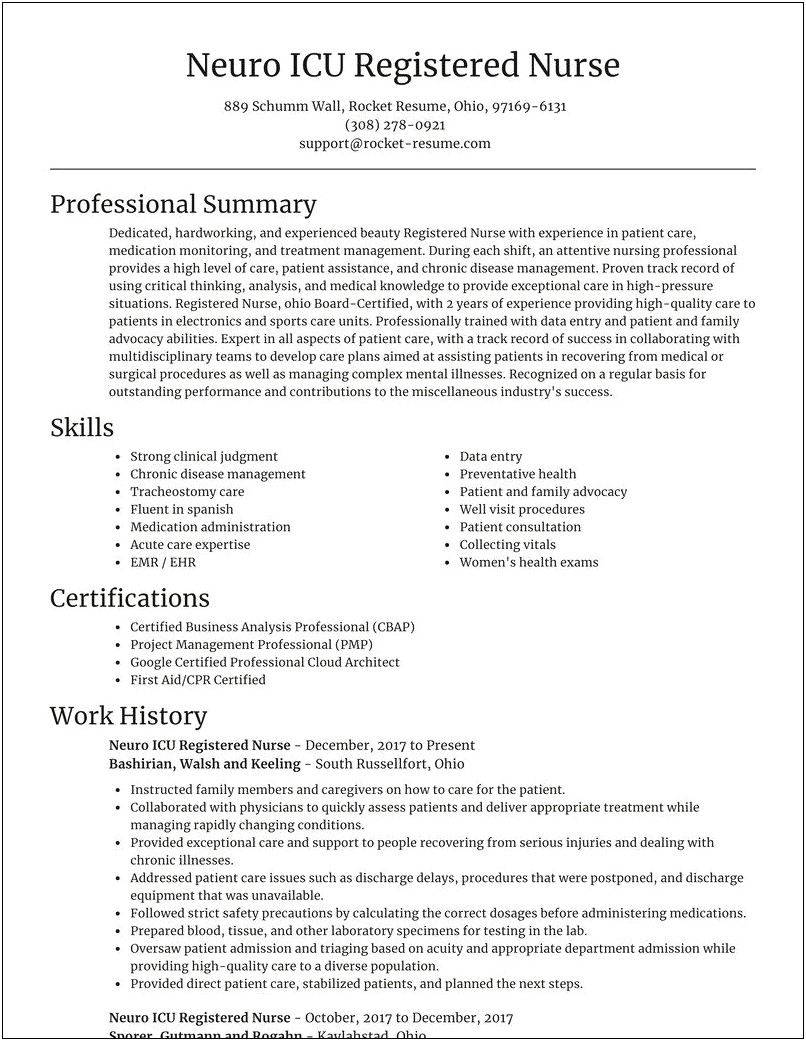 Intensive Care Unit Nurse Job Description For Resume