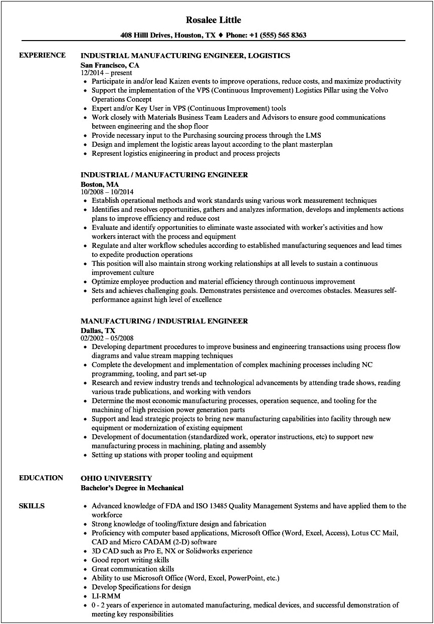 Interested In Manufacturing And Industrial Systems Resume Summary