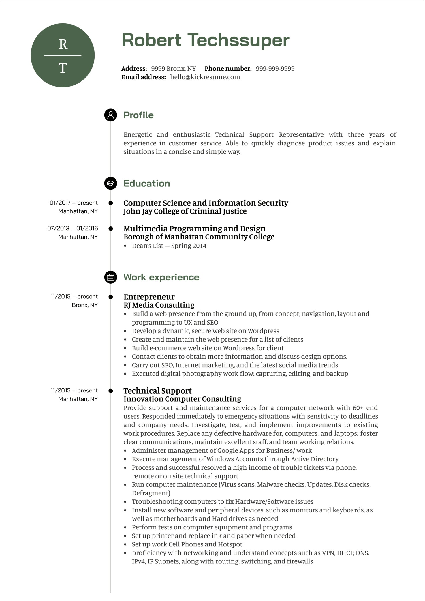 Internet Technician Job Description For Resume