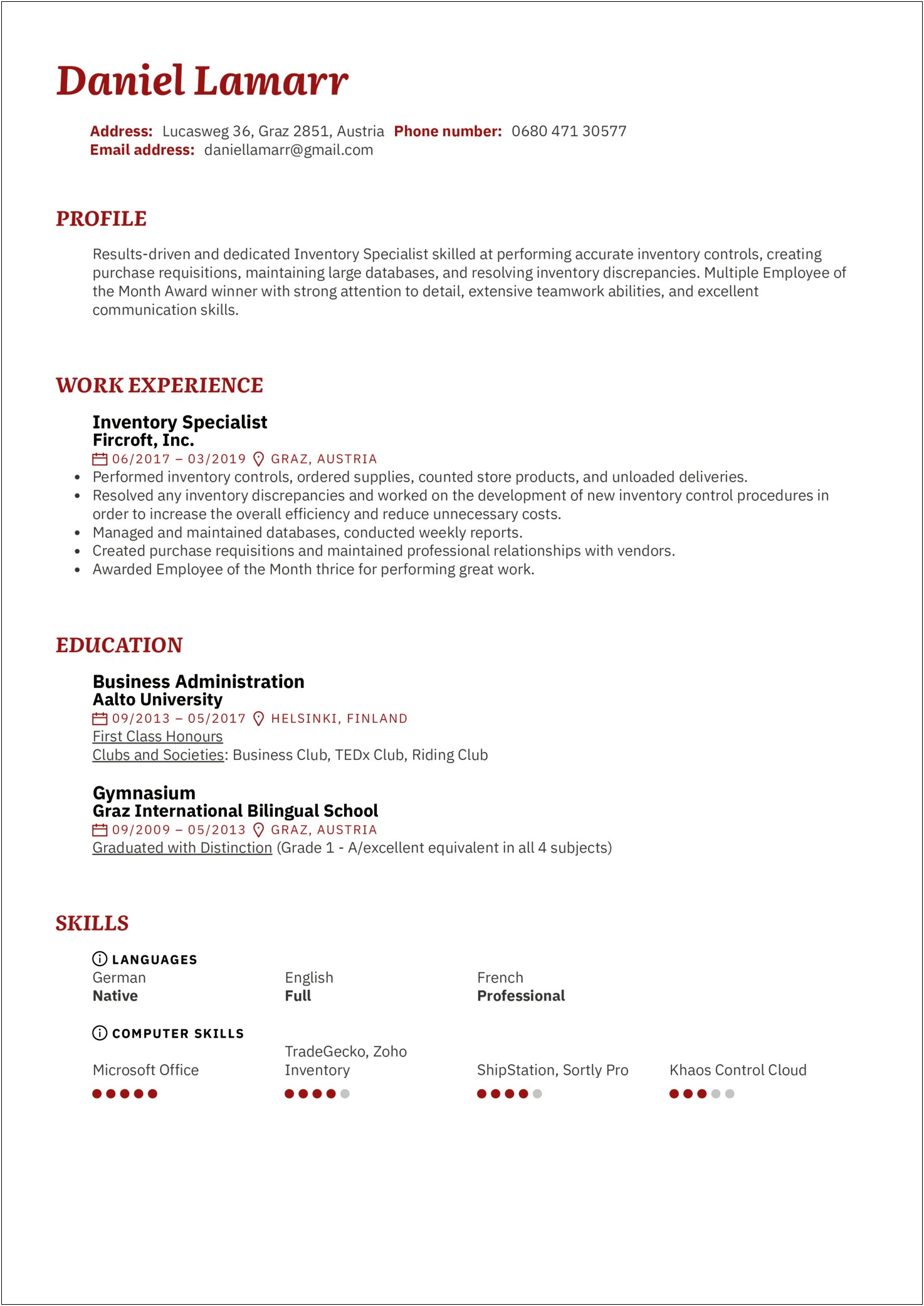 Inventory Specialist Ii Job Description Resume