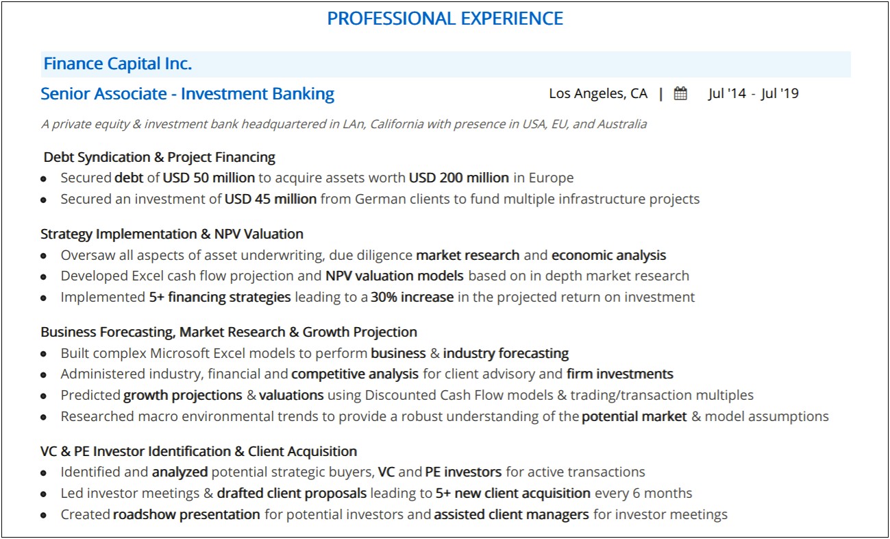 Investment Banking Resume Template With Deal Experience