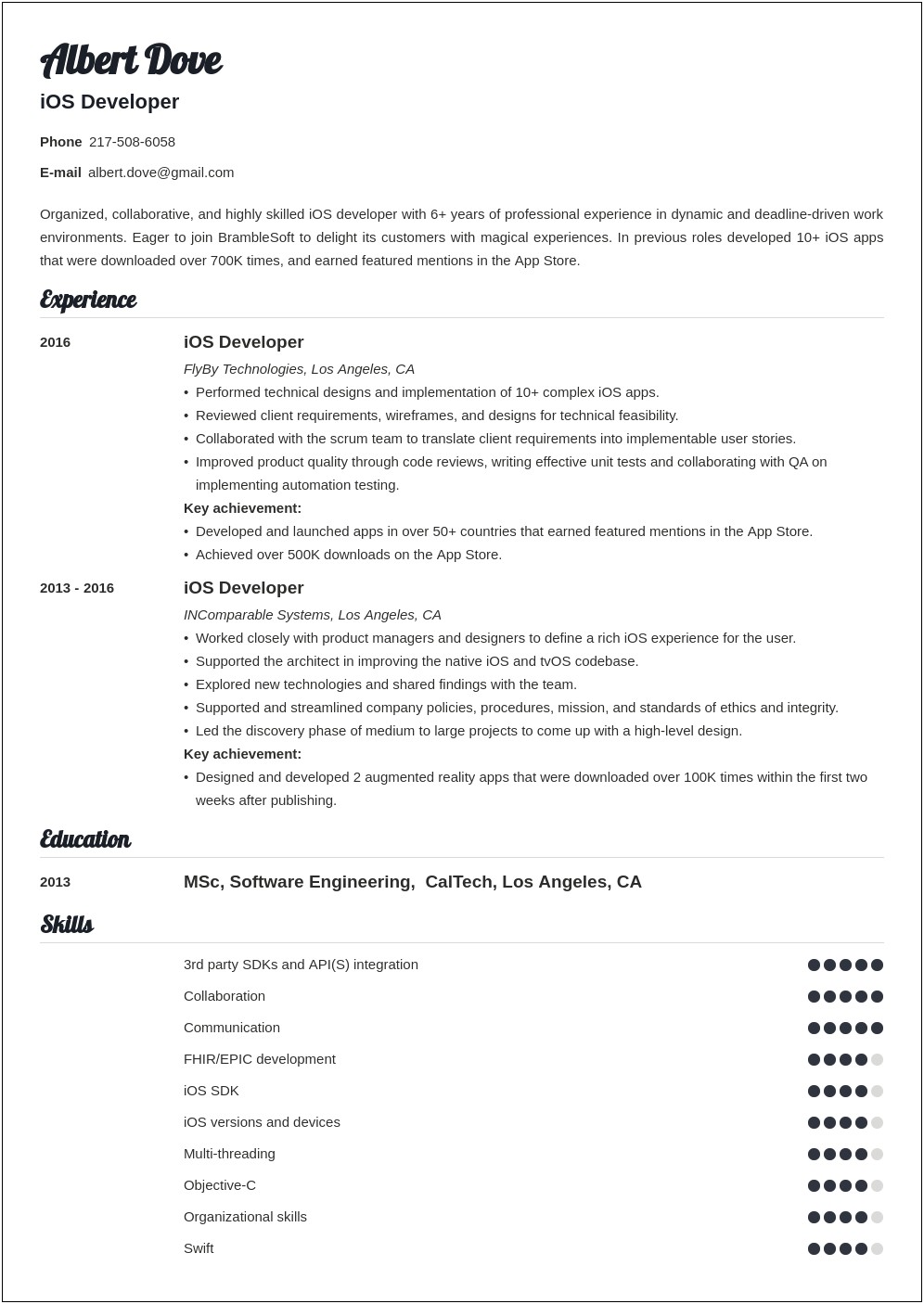 Ios Developer Resume With No Experience