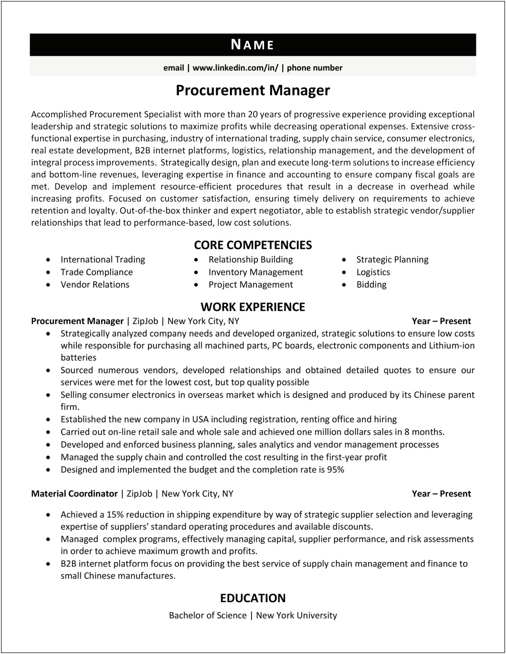 It Inventory And Procurement Manager Resume