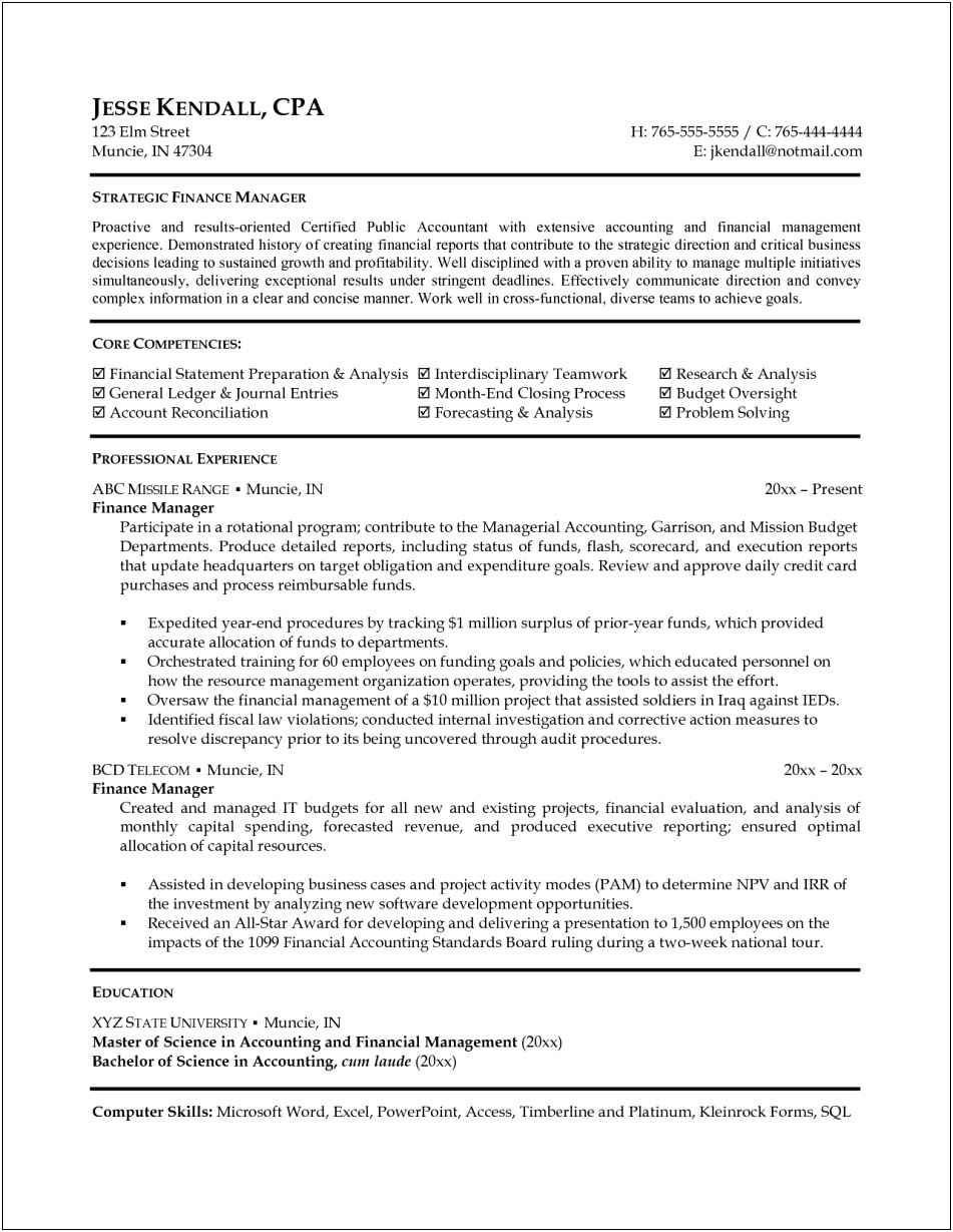It Project Manager Finance And Budgeting Resume