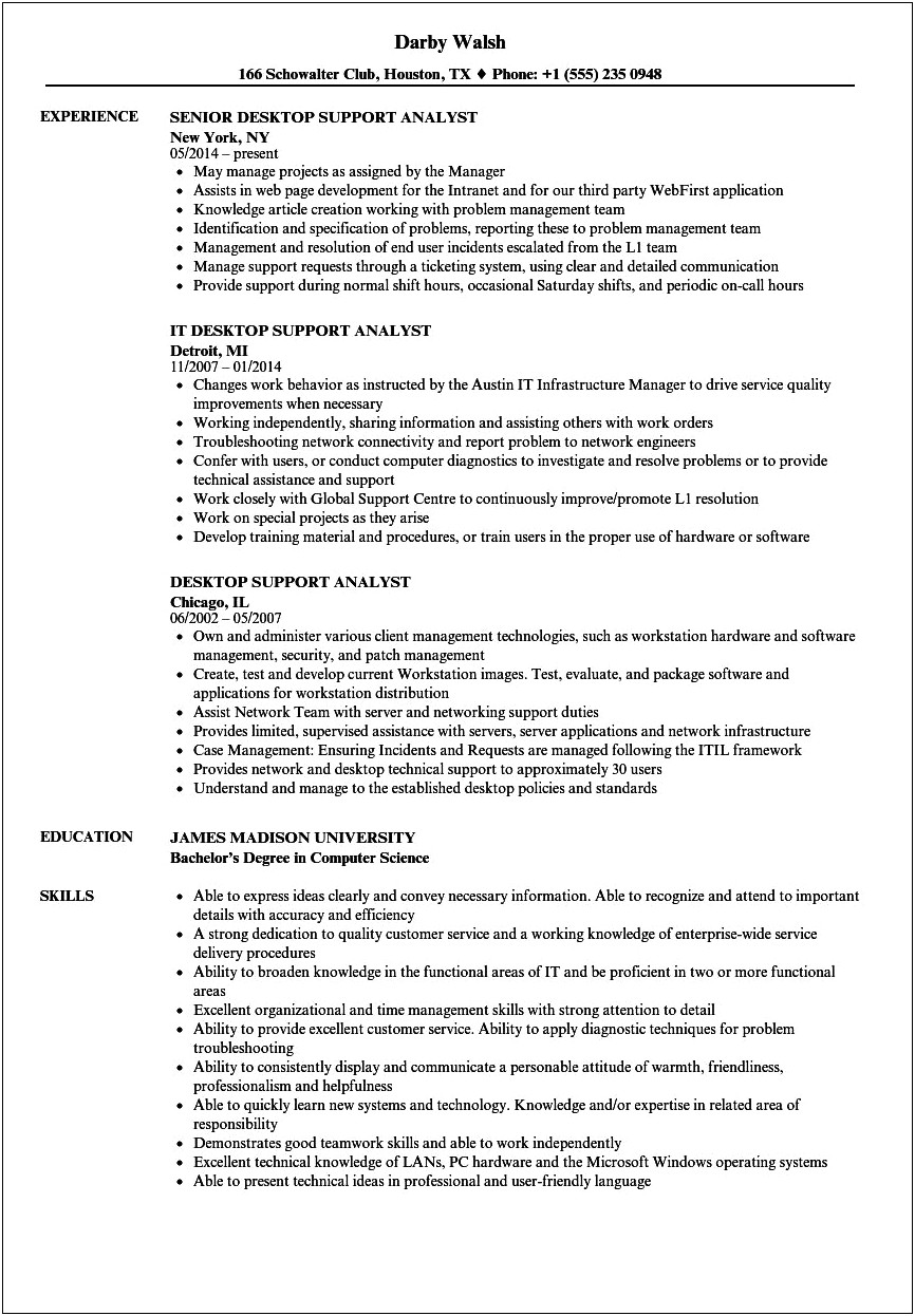 It Support Analyst In High Schools Sample Resume