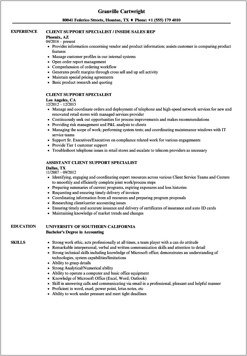 It Support Specialist Job Description Resume